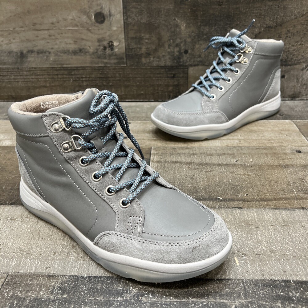 Vionic Whitley Water Repellent Gray Leather Zip Comfort Boot Size 6.5 GREAT!